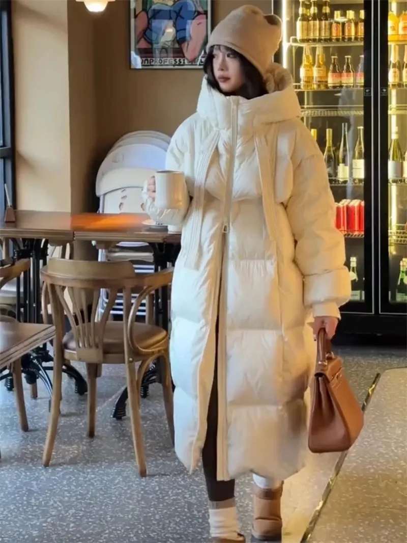 Fashion Oversize Loose Parkas Women's X-long Cotton-padded Jacket Winter Streetwear Overcoat Hooded Coats Black White Jackets