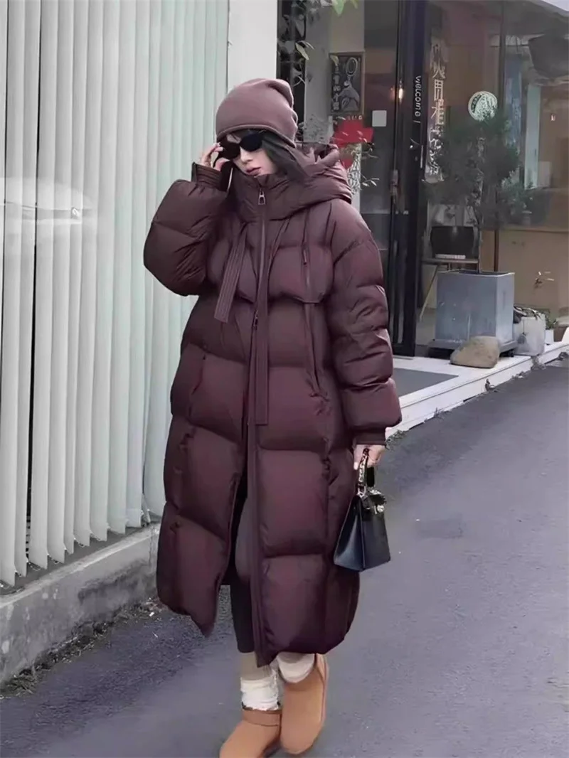 Fashion Oversize Loose Parkas Women's X-long Cotton-padded Jacket Winter Streetwear Overcoat Hooded Coats Black White Jackets