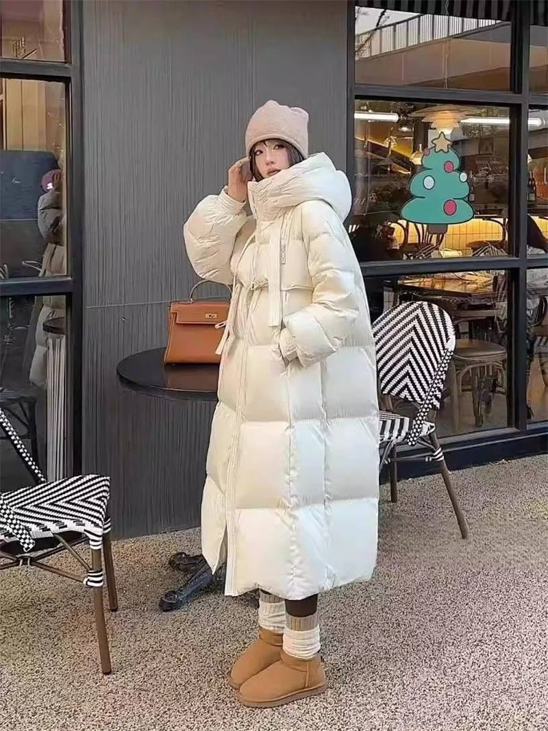 Fashion Oversize Loose Parkas Women's X-long Cotton-padded Jacket Winter Streetwear Overcoat Hooded Coats Black White Jackets