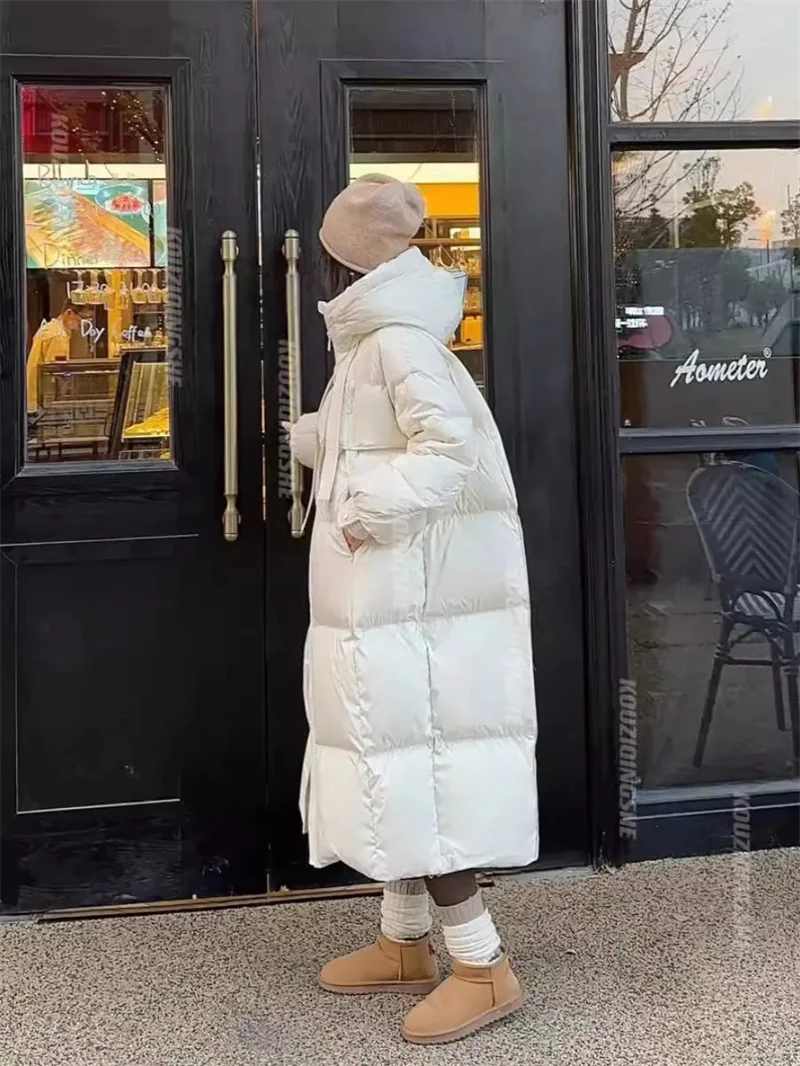 Fashion Oversize Loose Parkas Women's X-long Cotton-padded Jacket Winter Streetwear Overcoat Hooded Coats Black White Jackets