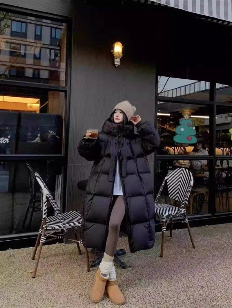 Fashion Oversize Loose Parkas Women's X-long Cotton-padded Jacket Winter Streetwear Overcoat Hooded Coats Black White Jackets