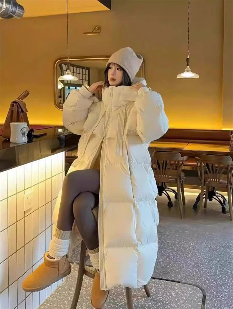 Fashion Oversize Loose Parkas Women's X-long Cotton-padded Jacket Winter Streetwear Overcoat Hooded Coats Black White Jackets