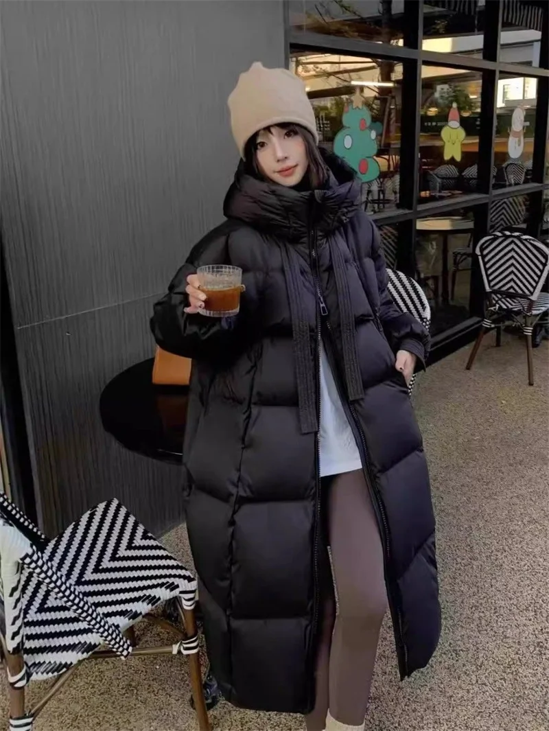 Fashion Oversize Loose Parkas Women's X-long Cotton-padded Jacket Winter Streetwear Overcoat Hooded Coats Black White Jackets