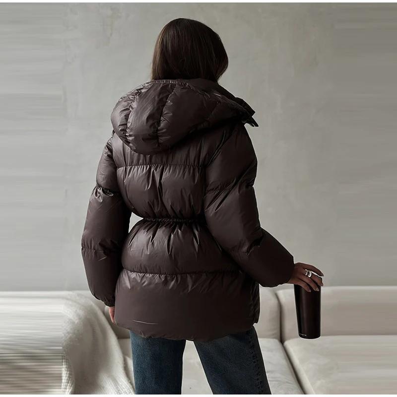 Solid Lace Up Cotton Coat Women Fashion Lapel Long Sleeve Pocket Warm Loose Short Jacket New Lady Winter Commute Street Outwears