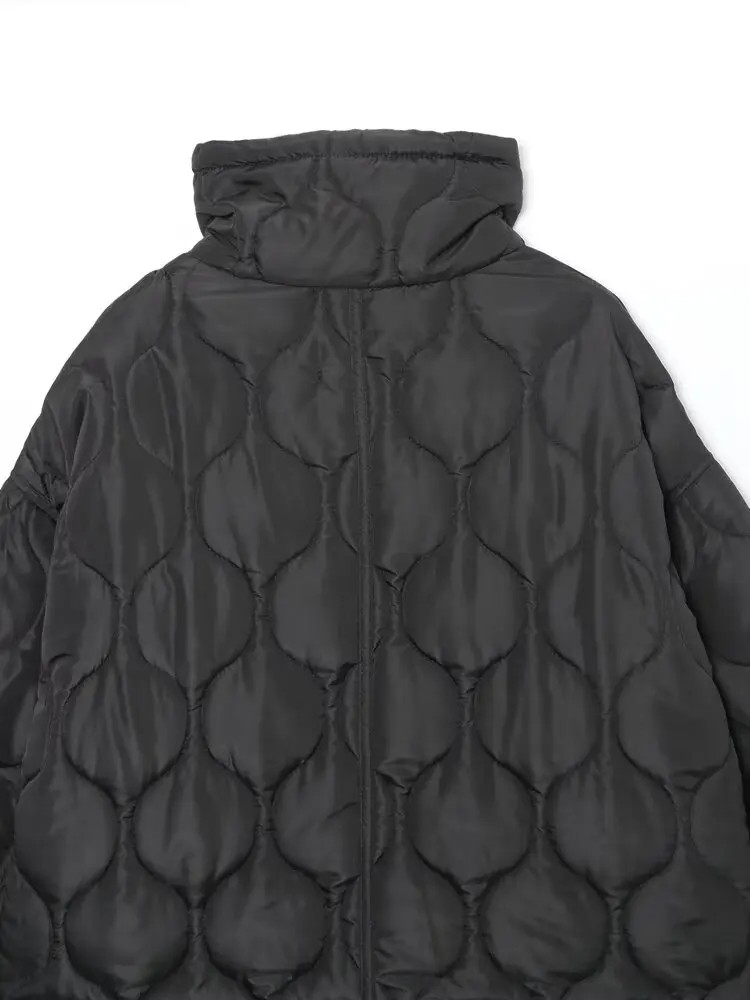 2027 Autumn Winter Women's Vintage Quilted Army Green Padded Coats Lady Elegant Drawstring High Neck Pockets Cotton Jacket Parka