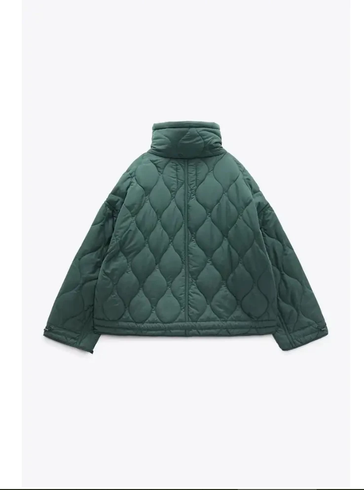 Quilted coat for women ETJ 2025 QUILTED JACKET WITH TIES new beige drawstring high neck pocket clip cotton jacket for women