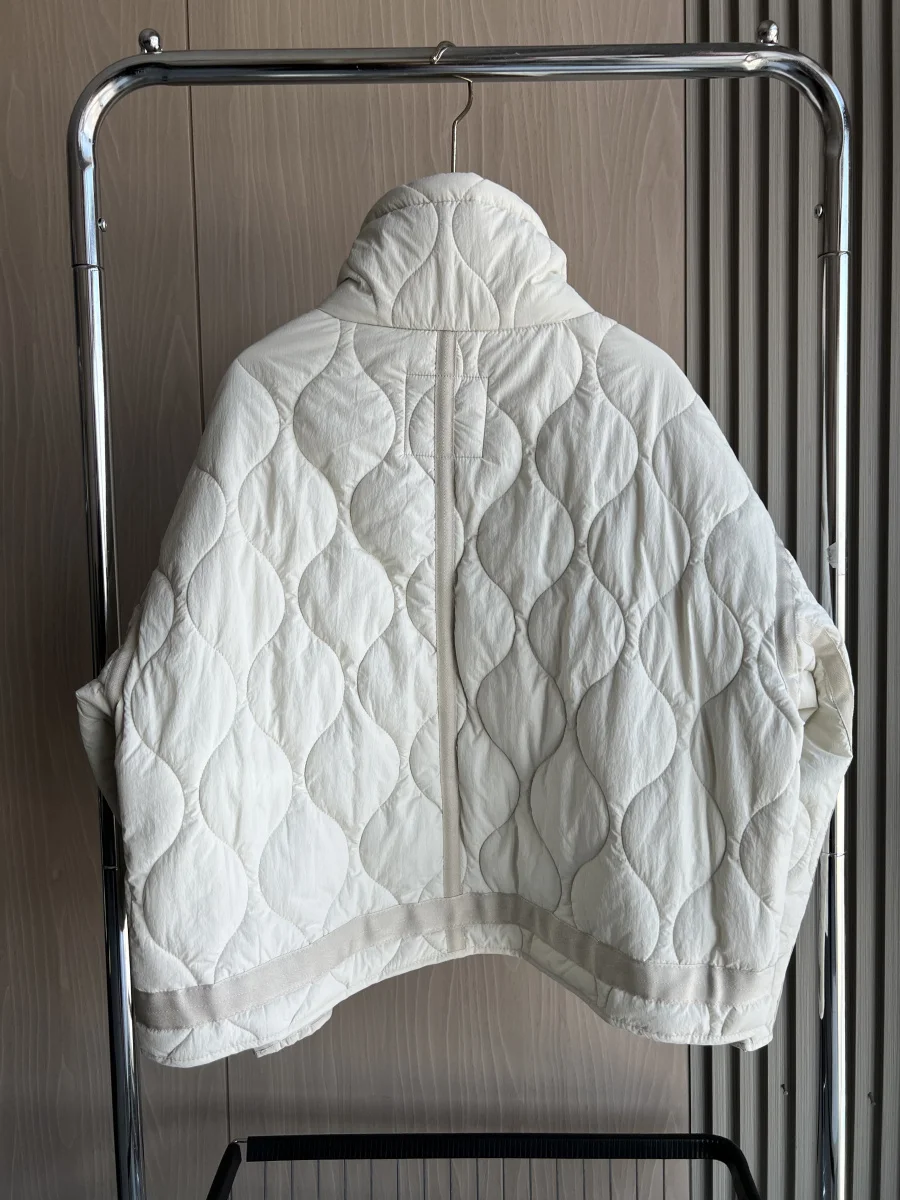 Quilted coat for women ETJ 2025 QUILTED JACKET WITH TIES new beige drawstring high neck pocket clip cotton jacket for women
