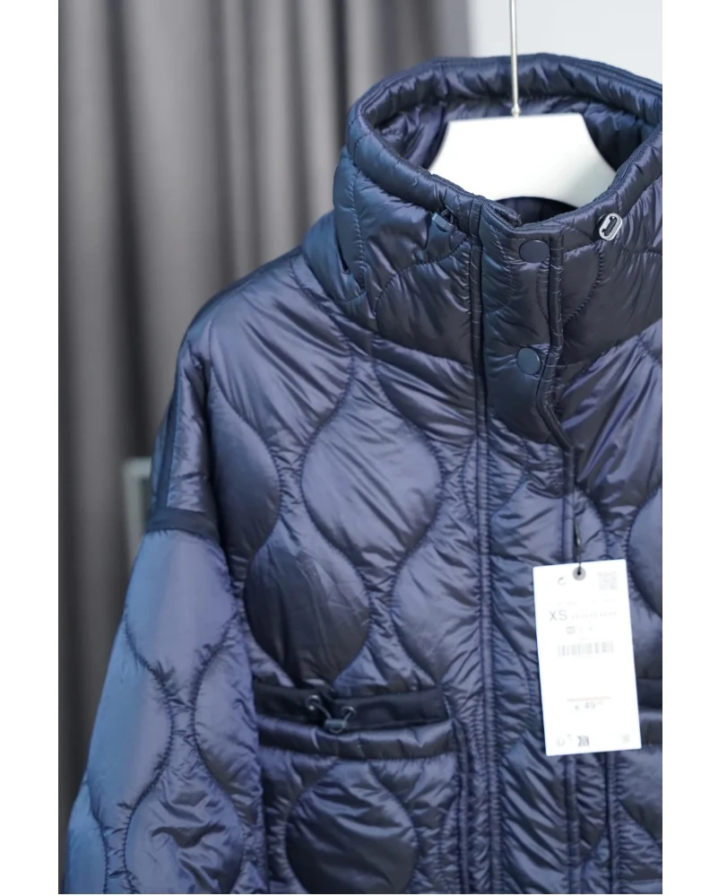 Quilted coat for women ETJ 2025 QUILTED JACKET WITH TIES new beige drawstring high neck pocket clip cotton jacket for women