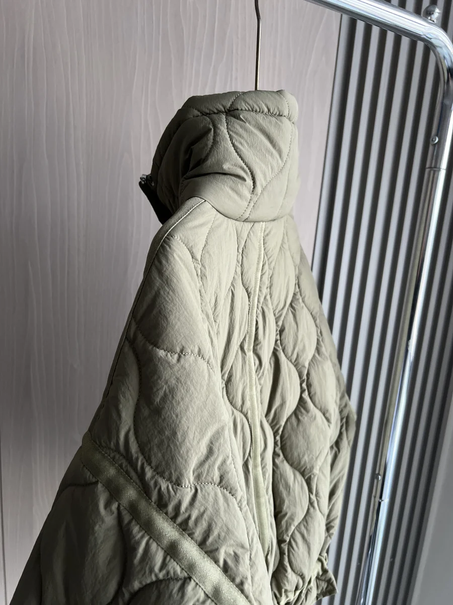 Quilted coat for women ETJ 2025 QUILTED JACKET WITH TIES new beige drawstring high neck pocket clip cotton jacket for women