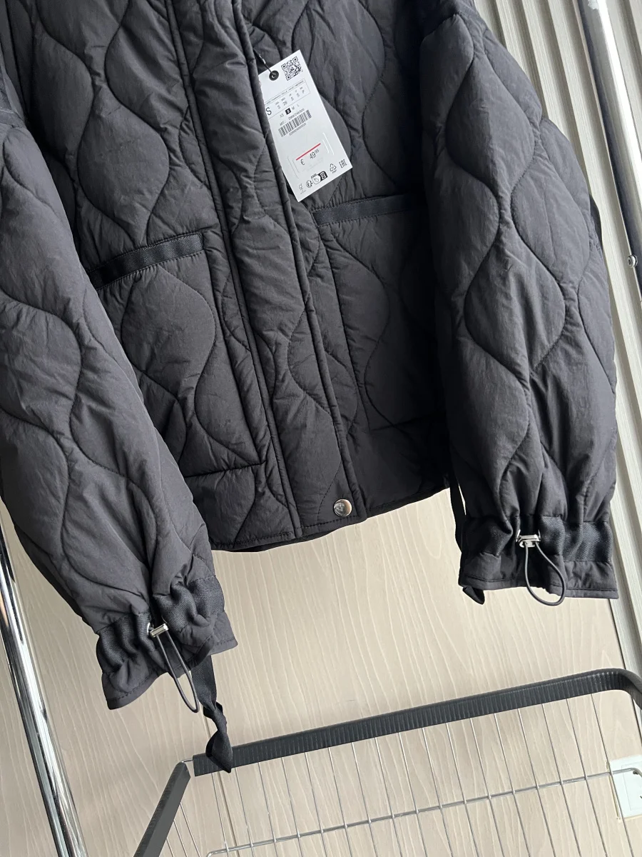 Quilted coat for women ETJ 2025 QUILTED JACKET WITH TIES new beige drawstring high neck pocket clip cotton jacket for women
