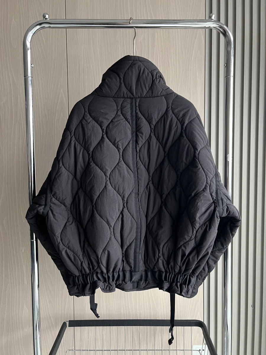 Quilted coat for women ETJ 2025 QUILTED JACKET WITH TIES new beige drawstring high neck pocket clip cotton jacket for women