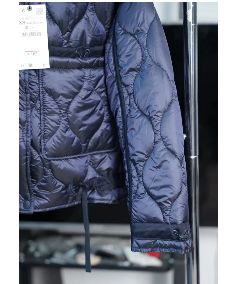 Quilted coat for women ETJ 2025 QUILTED JACKET WITH TIES new beige drawstring high neck pocket clip cotton jacket for women