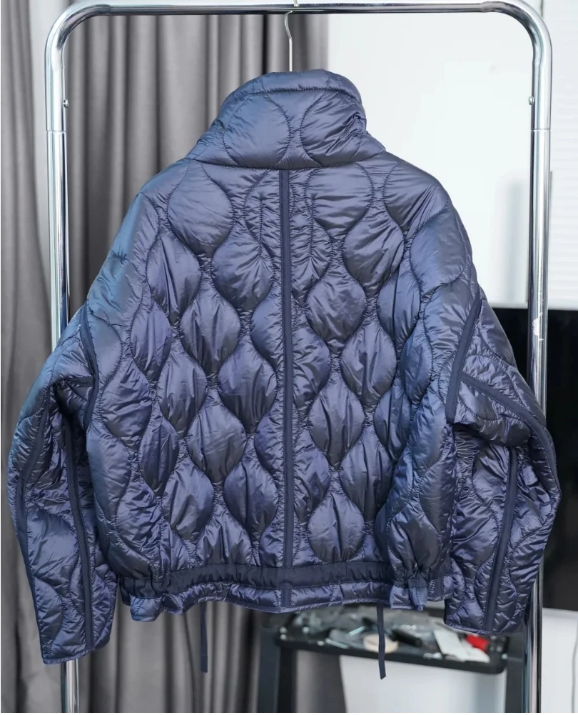 Quilted coat for women ETJ 2025 QUILTED JACKET WITH TIES new beige drawstring high neck pocket clip cotton jacket for women