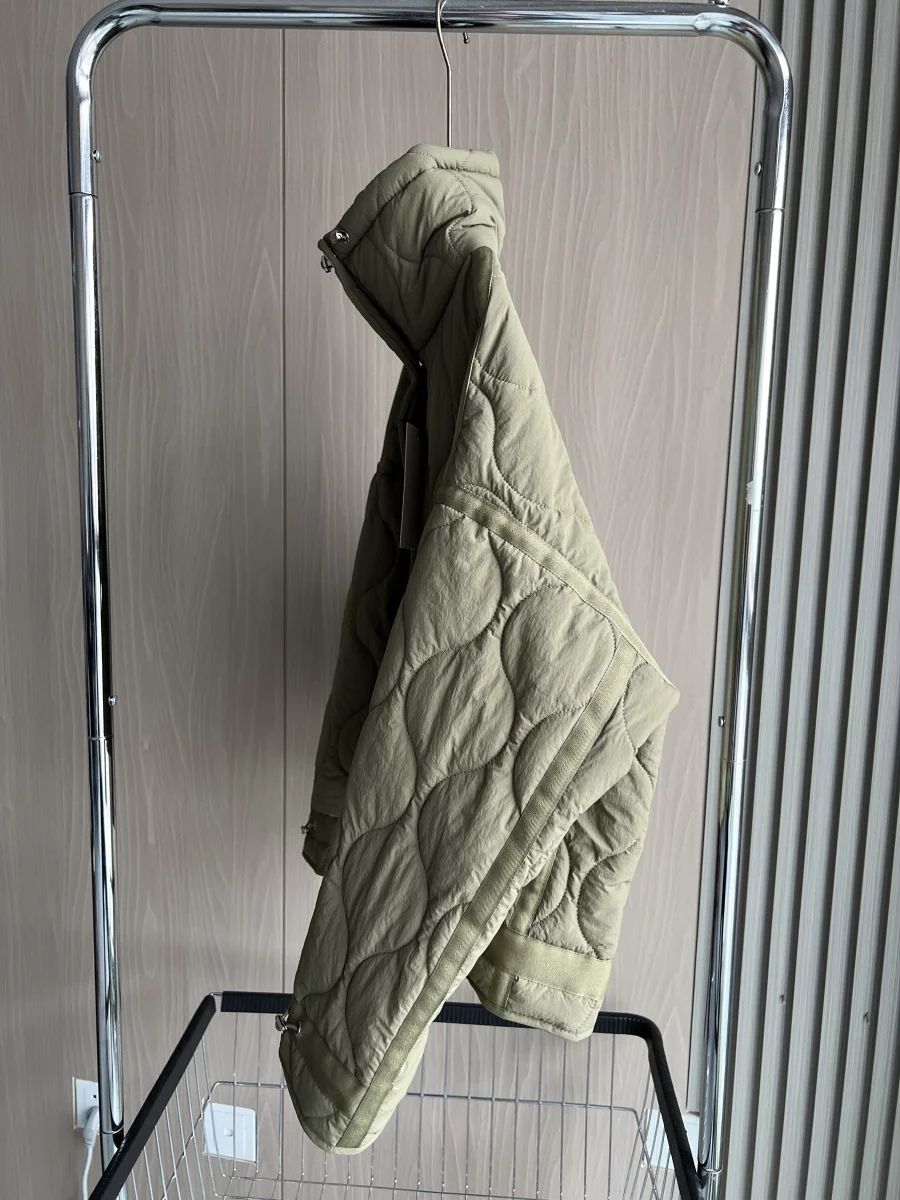 Quilted coat for women ETJ 2025 QUILTED JACKET WITH TIES new beige drawstring high neck pocket clip cotton jacket for women