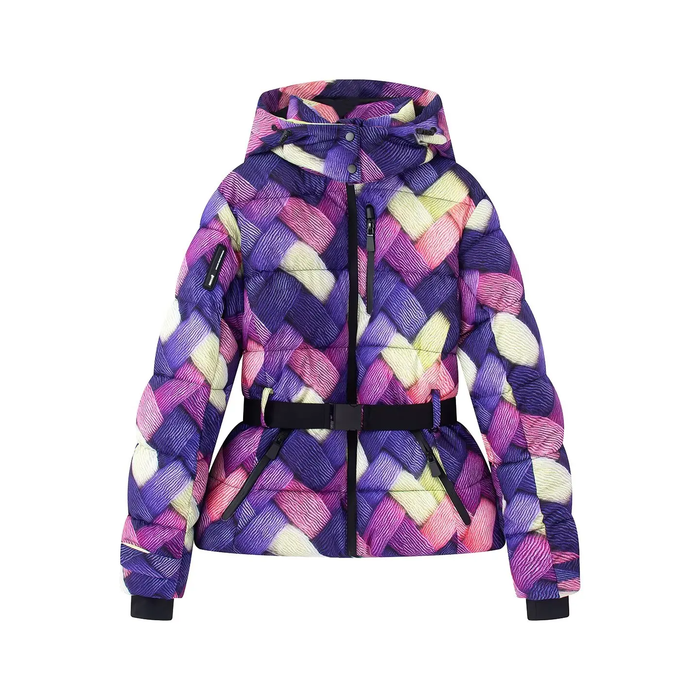 Women's Winter Hooded High Waist Padded Sport Parkas Coats with Belt Female Elegant Thick Warm Pockets Windproof Skiing Jackets