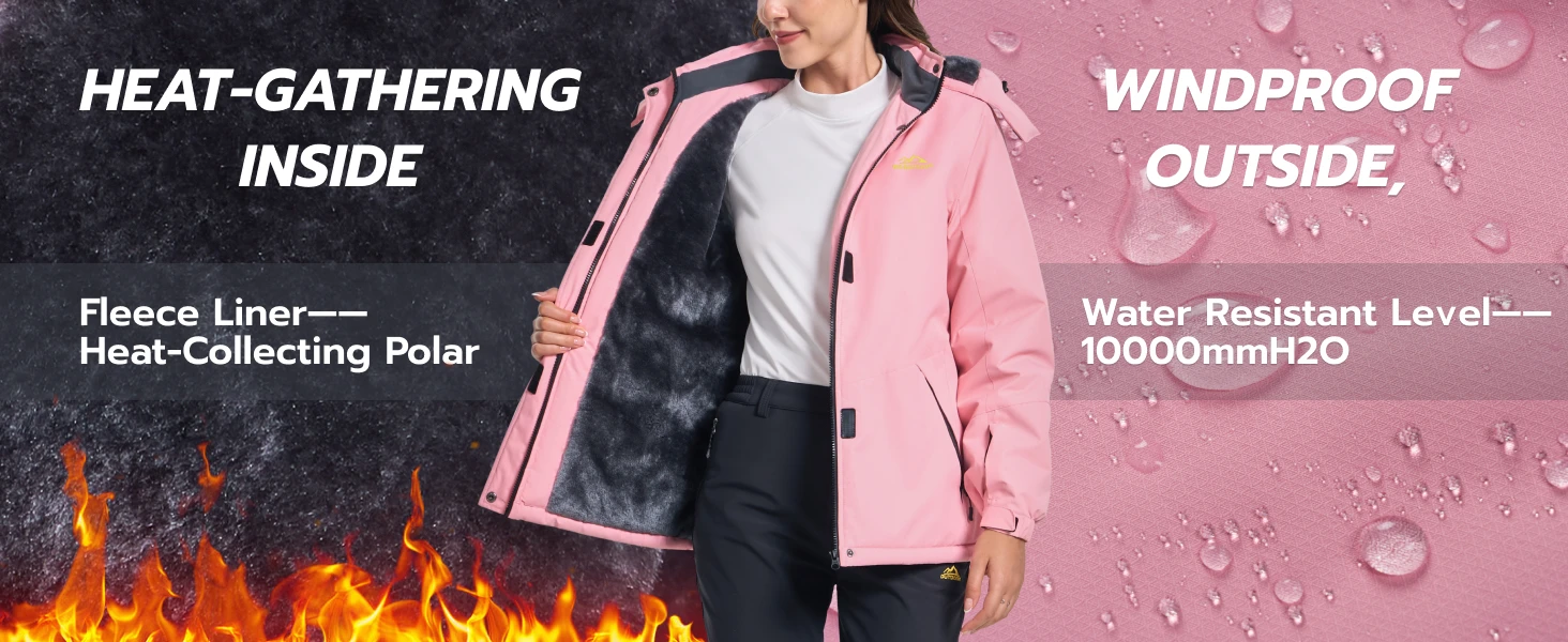 TACVASEN Winter Fleece Lined Hooded Parka Jacket Womens Ski Snowboard Warm Coats Waterproof 5 Zipper Pockets Windbreaker Outwear