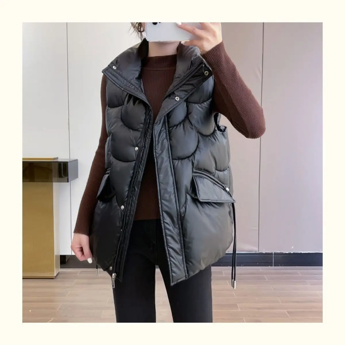 2024 New Outerwear Sustans Vest Women Autumn Winter Short Loose Casual Waistcoat Womens Fashion Large Size Sleeveless Jacket Top