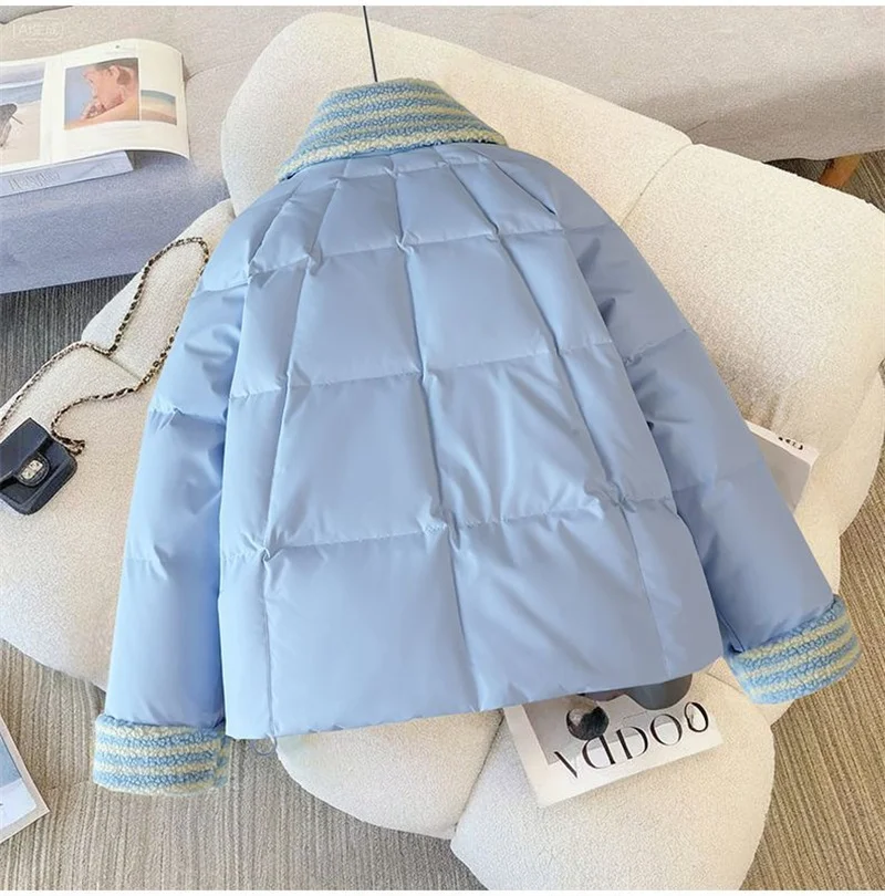 Women Lapel Collar Parkas Jacket Autumn Winter Femme Short Cotton Padded Coat Lady Fashion Long Sleeves Puffer Outwear