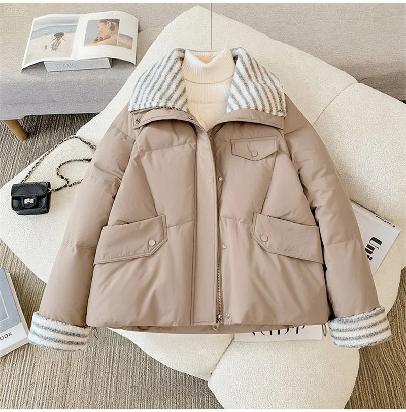 Women Lapel Collar Parkas Jacket Autumn Winter Femme Short Cotton Padded Coat Lady Fashion Long Sleeves Puffer Outwear