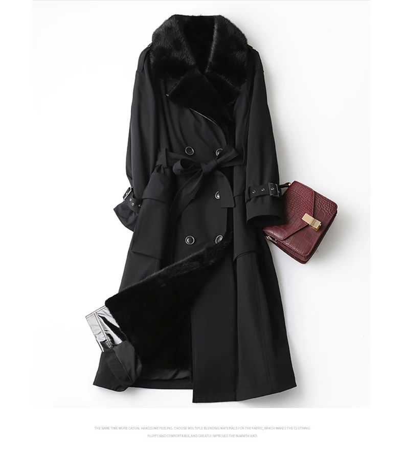 Lautaro Winter Long Warm Thick Park with Faux Fur Inside Belt Pockets Double Breasted Luxury Fur Lined Trench Coat for Women