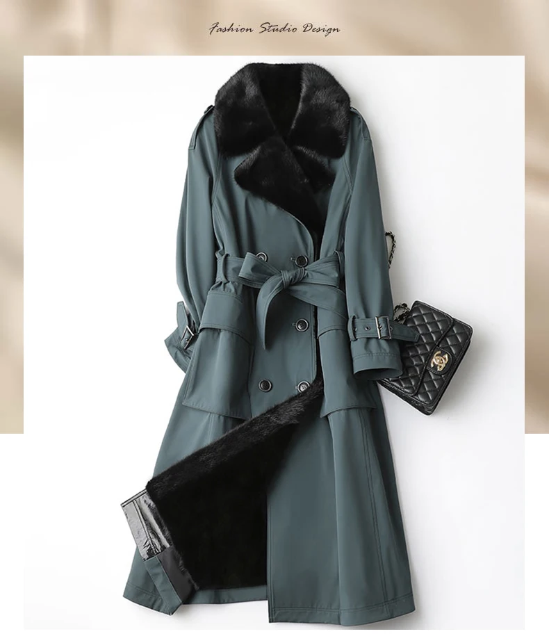 Lautaro Winter Long Warm Thick Park with Faux Fur Inside Belt Pockets Double Breasted Luxury Fur Lined Trench Coat for Women