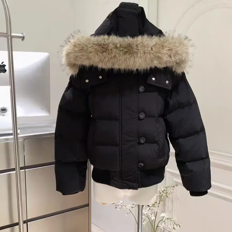 Women's Winter Warm Jacket Korean Thickened Big Fur Collar Hooded Outerwear Fashion Casual Detachable Short Cotton-Padded Coat
