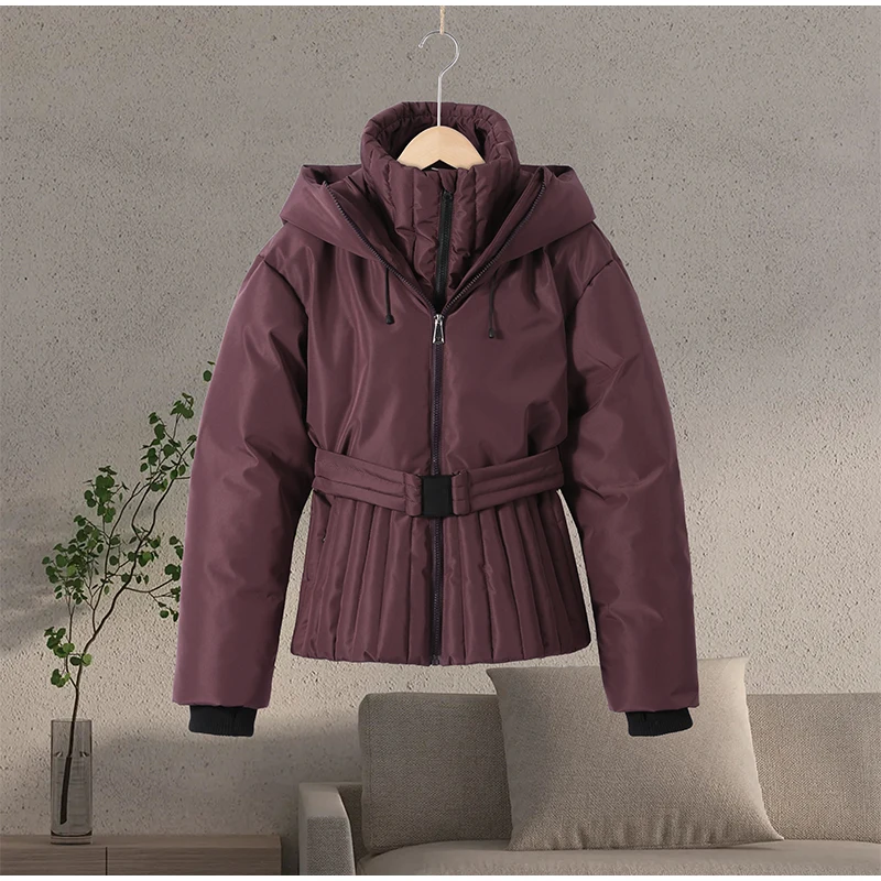 Ski Parkas Coat Jacket Women Zipper Belts Thicken 2025 Winter Skiing Cotton Lapel Snow Female Skiwear Outdoor Street Outwear Top