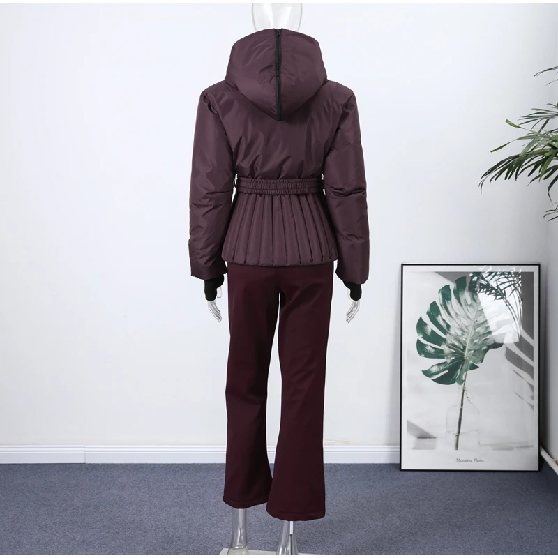 Ski Parkas Coat Jacket Women Zipper Belts Thicken 2025 Winter Skiing Cotton Lapel Snow Female Skiwear Outdoor Street Outwear Top