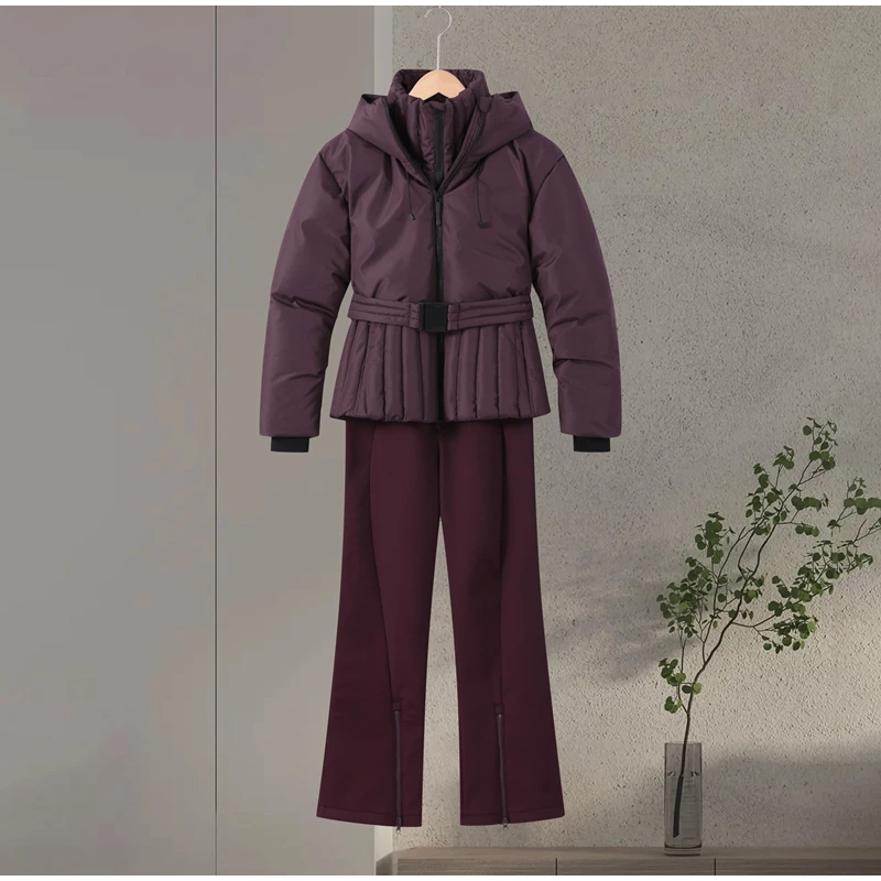 Ski Parkas Coat Jacket Women Zipper Belts Thicken 2025 Winter Skiing Cotton Lapel Snow Female Skiwear Outdoor Street Outwear Top