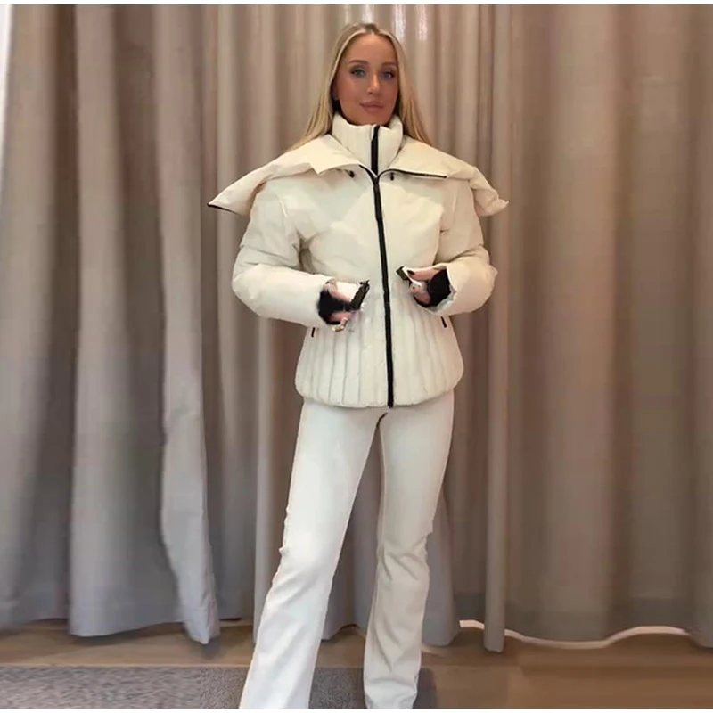 Ski Parkas Coat Jacket Women Zipper Belts Thicken 2025 Winter Skiing Cotton Lapel Snow Female Skiwear Outdoor Street Outwear Top
