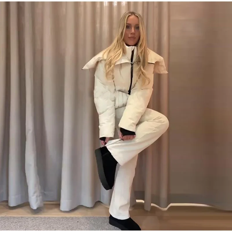 Ski Parkas Coat Jacket Women Zipper Belts Thicken 2025 Winter Skiing Cotton Lapel Snow Female Skiwear Outdoor Street Outwear Top