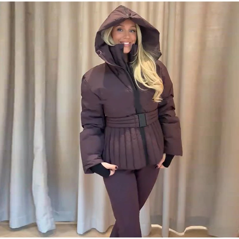 Ski Parkas Coat Jacket Women Zipper Belts Thicken 2025 Winter Skiing Cotton Lapel Snow Female Skiwear Outdoor Street Outwear Top