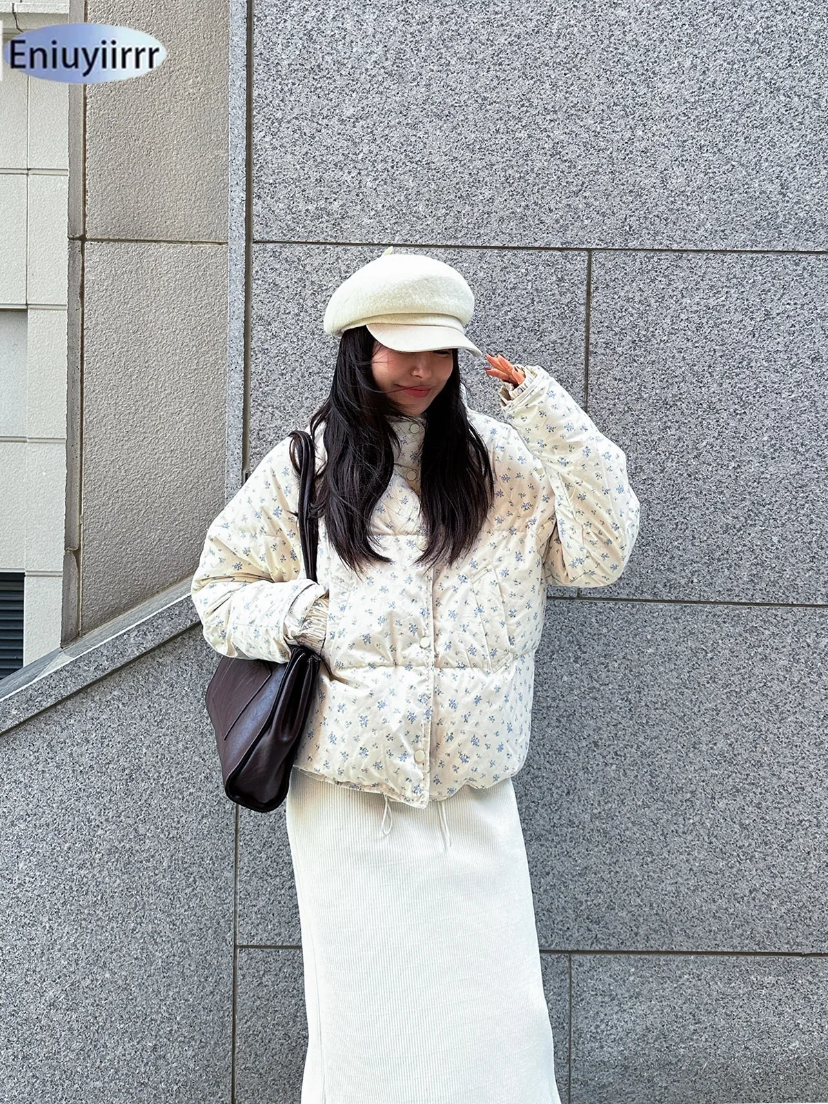 Warm Cute Sweet Women Coats Cotton Printed Florals Chic Elegant Loose Thicken New Daily Winter All Match High Street Parkas