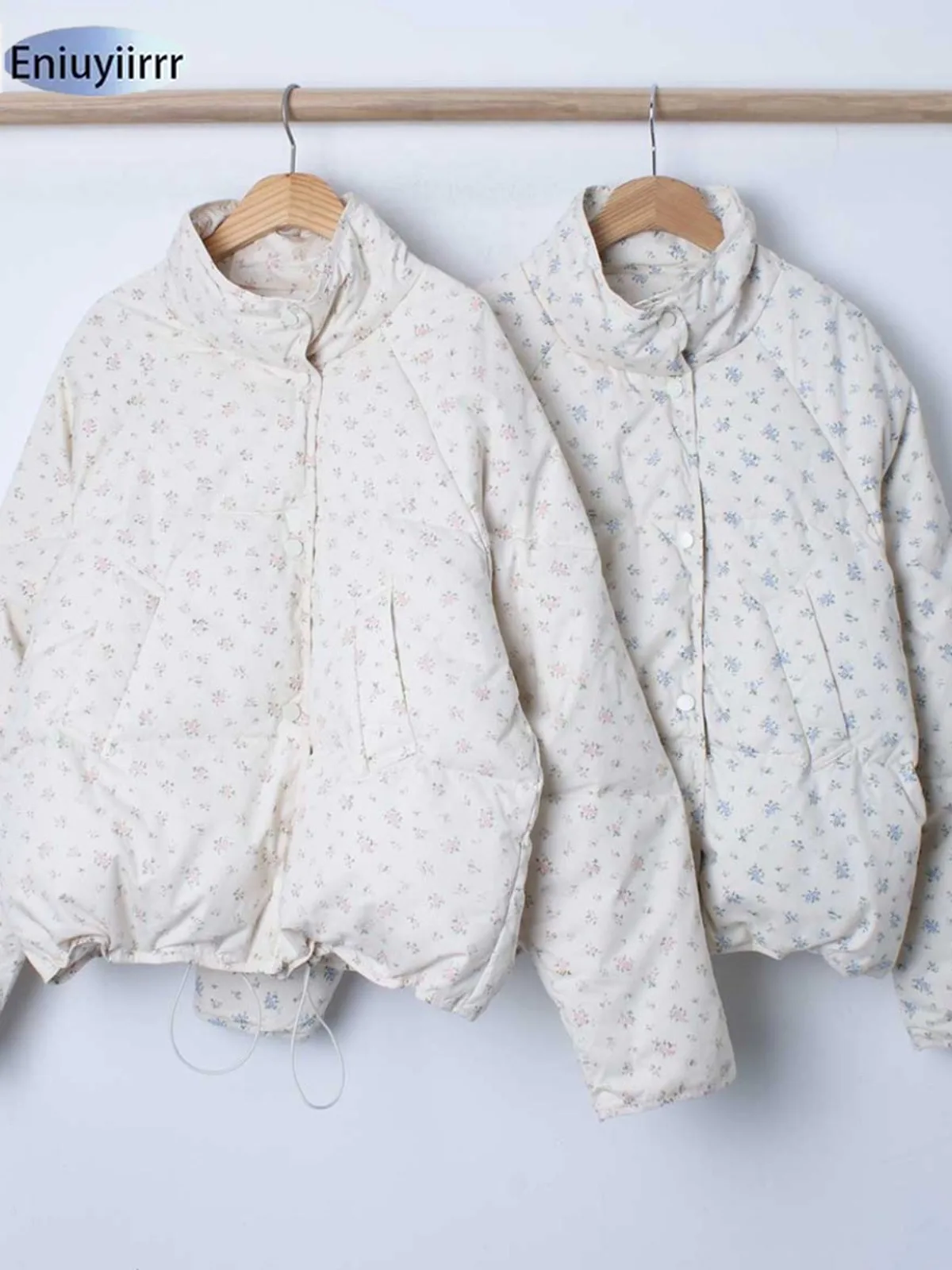 Warm Cute Sweet Women Coats Cotton Printed Florals Chic Elegant Loose Thicken New Daily Winter All Match High Street Parkas