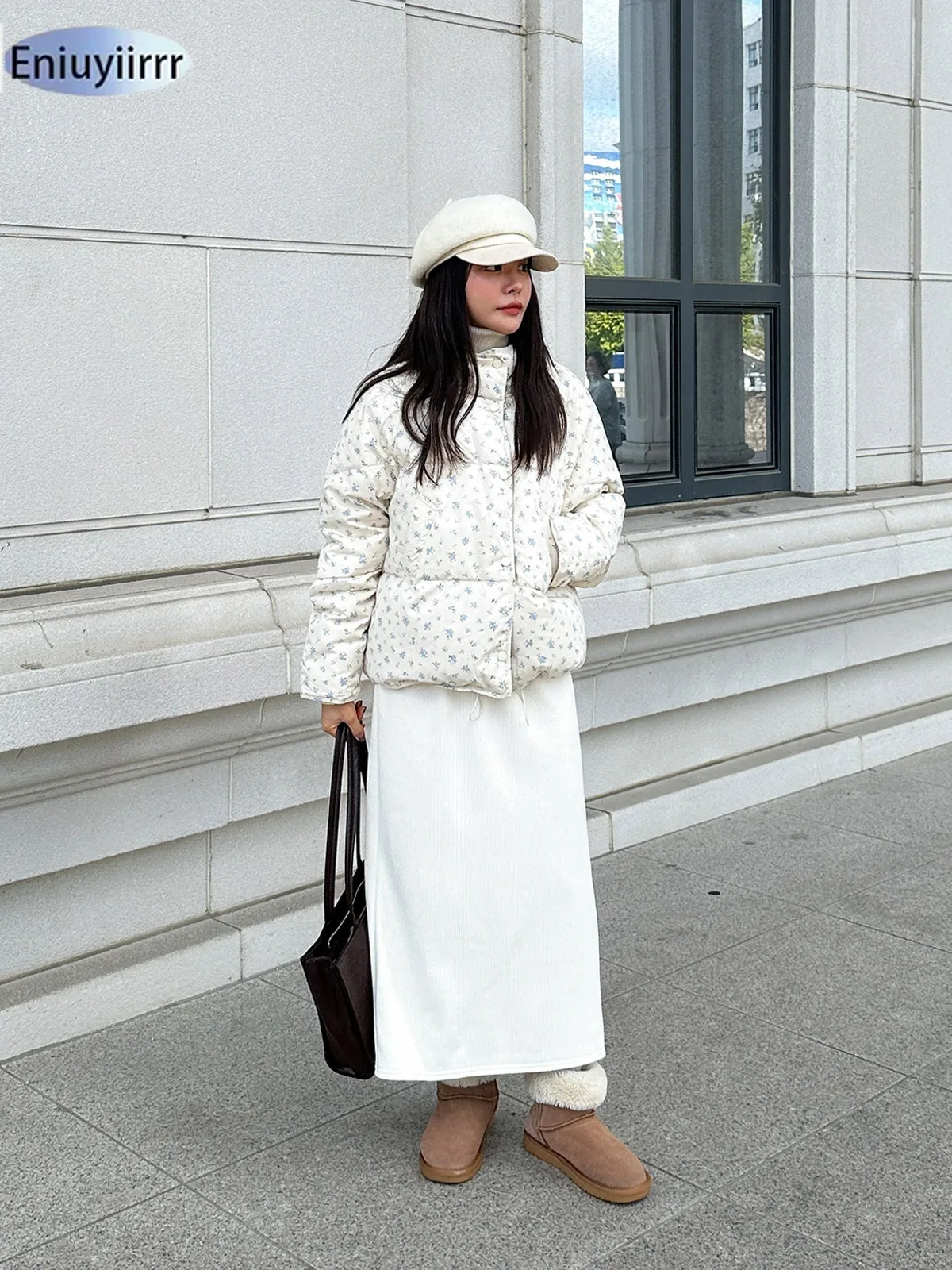 Warm Cute Sweet Women Coats Cotton Printed Florals Chic Elegant Loose Thicken New Daily Winter All Match High Street Parkas