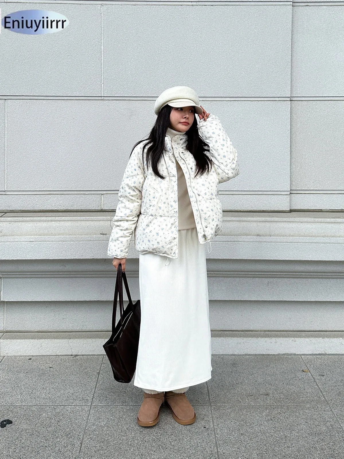 Warm Cute Sweet Women Coats Cotton Printed Florals Chic Elegant Loose Thicken New Daily Winter All Match High Street Parkas