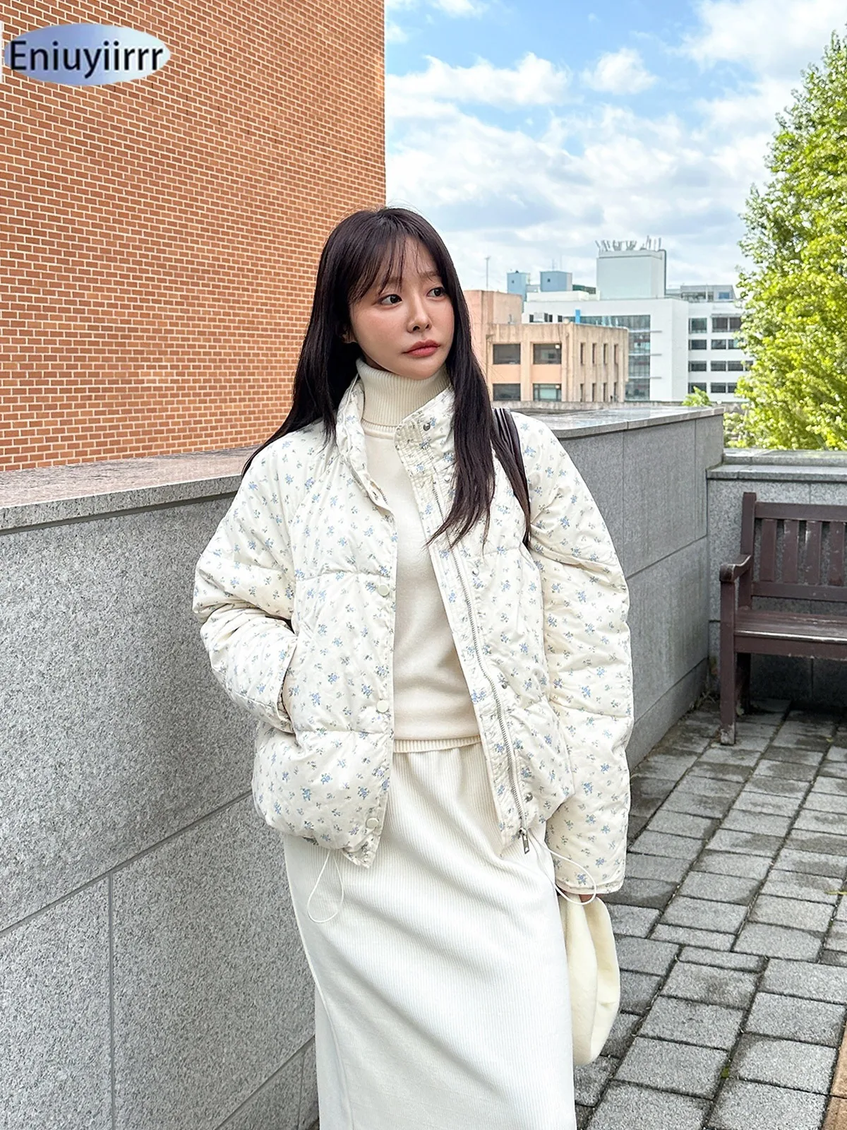 Warm Cute Sweet Women Coats Cotton Printed Florals Chic Elegant Loose Thicken New Daily Winter All Match High Street Parkas