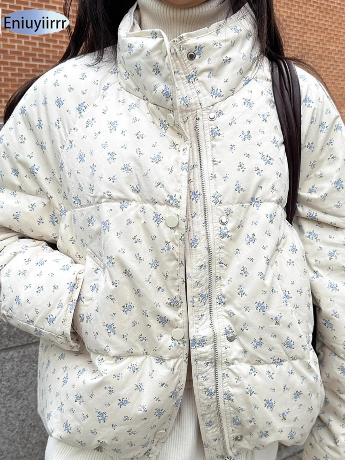 Warm Cute Sweet Women Coats Cotton Printed Florals Chic Elegant Loose Thicken New Daily Winter All Match High Street Parkas