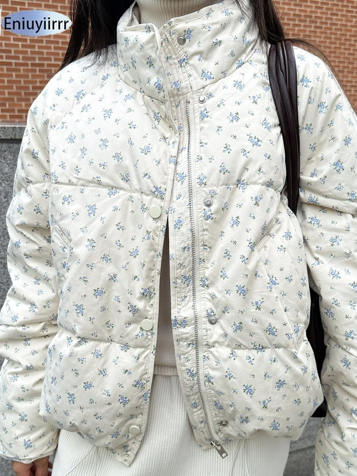 Warm Cute Sweet Women Coats Cotton Printed Florals Chic Elegant Loose Thicken New Daily Winter All Match High Street Parkas