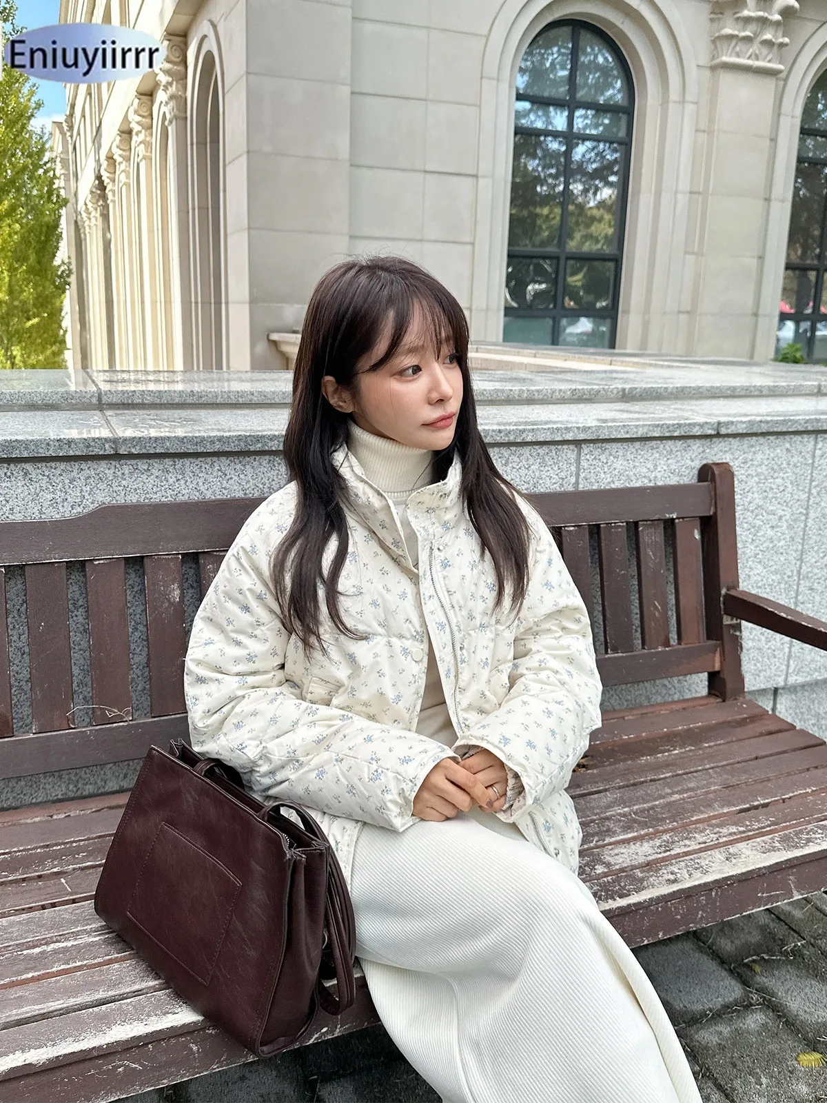 Warm Cute Sweet Women Coats Cotton Printed Florals Chic Elegant Loose Thicken New Daily Winter All Match High Street Parkas