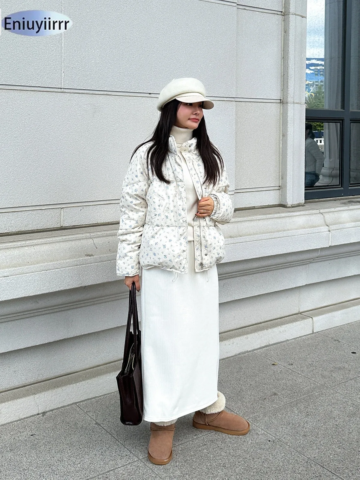 Warm Cute Sweet Women Coats Cotton Printed Florals Chic Elegant Loose Thicken New Daily Winter All Match High Street Parkas