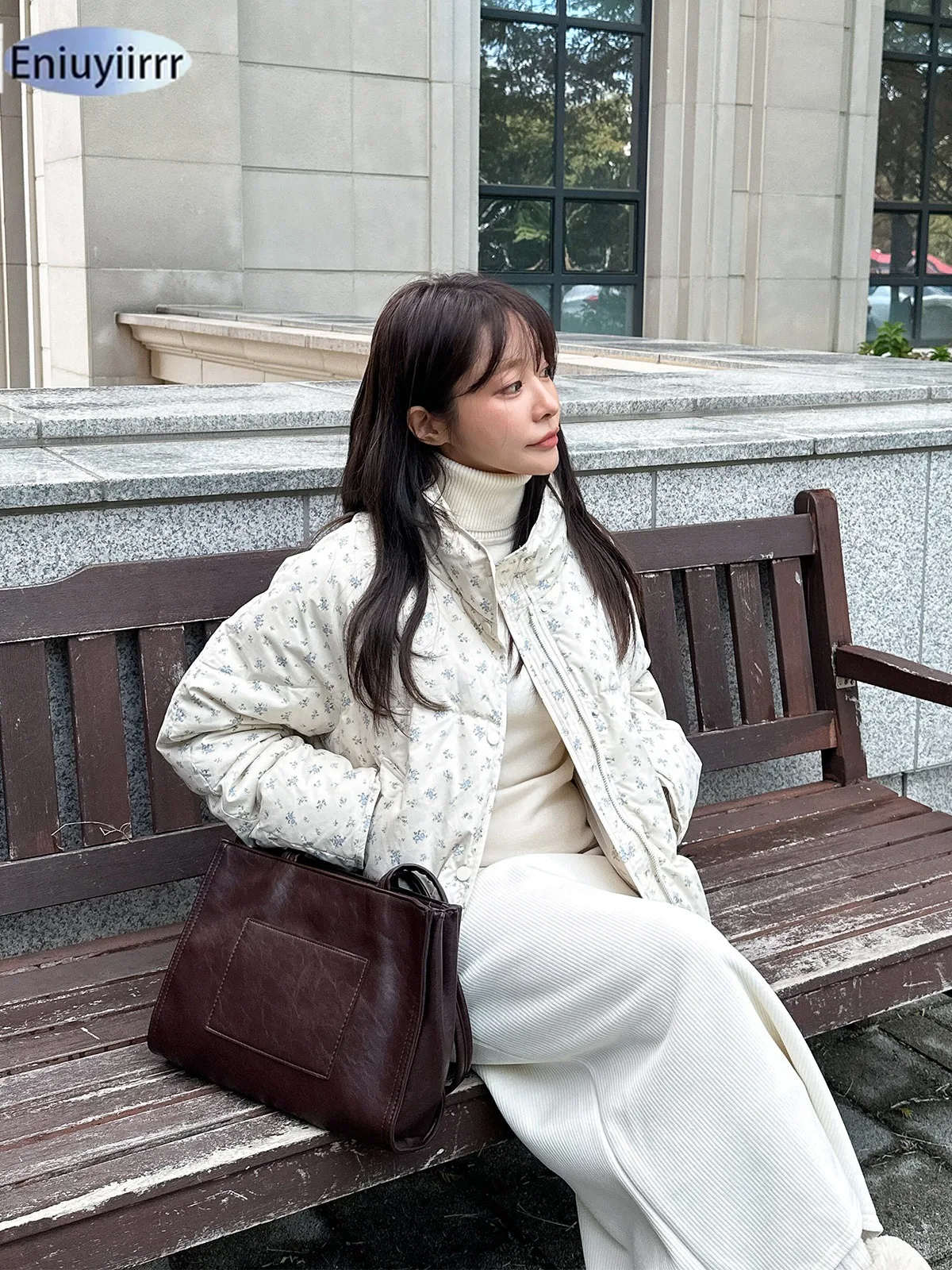 Warm Cute Sweet Women Coats Cotton Printed Florals Chic Elegant Loose Thicken New Daily Winter All Match High Street Parkas