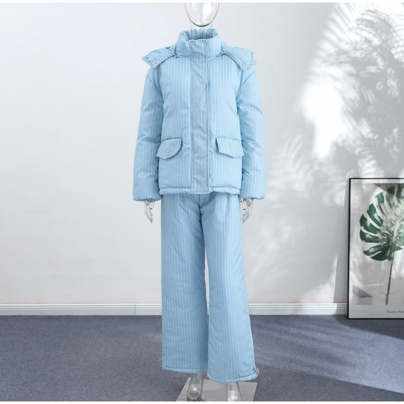 Fashion Stripe Warm Women's Padded Jacket Hooded Stand Neck Zip-up Puffy Winter Coats Lady New Fashion Daily Casual Outwear 2026