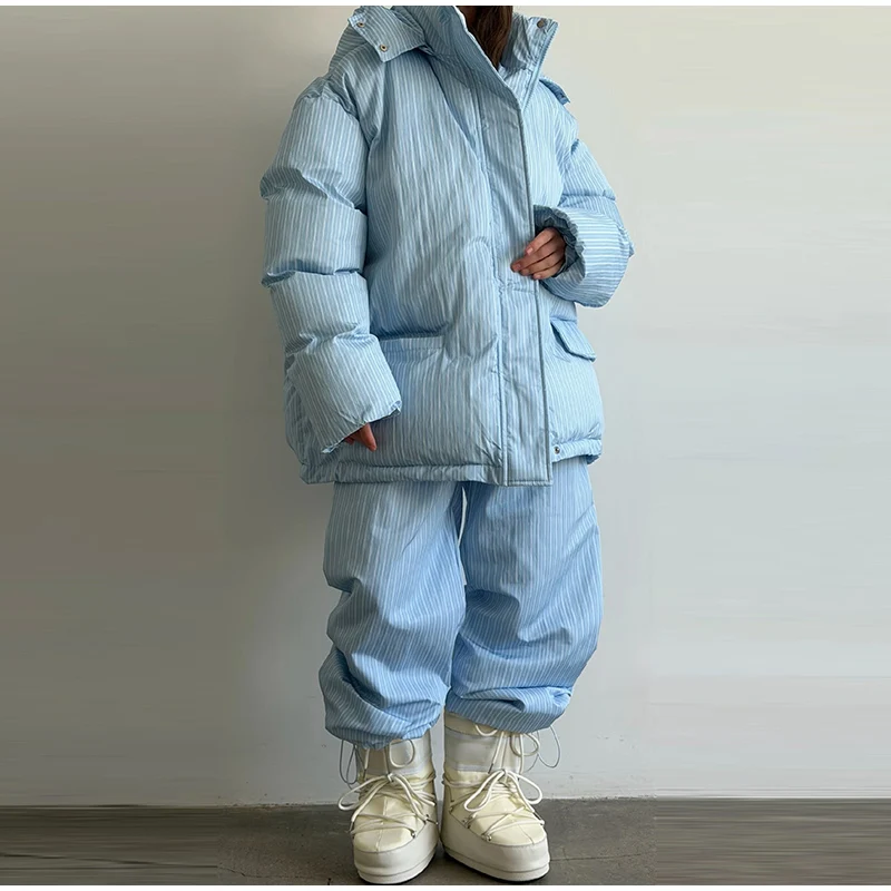 Fashion Stripe Warm Women's Padded Jacket Hooded Stand Neck Zip-up Puffy Winter Coats Lady New Fashion Daily Casual Outwear 2026