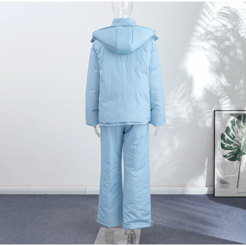 Fashion Stripe Warm Women's Padded Jacket Hooded Stand Neck Zip-up Puffy Winter Coats Lady New Fashion Daily Casual Outwear 2026