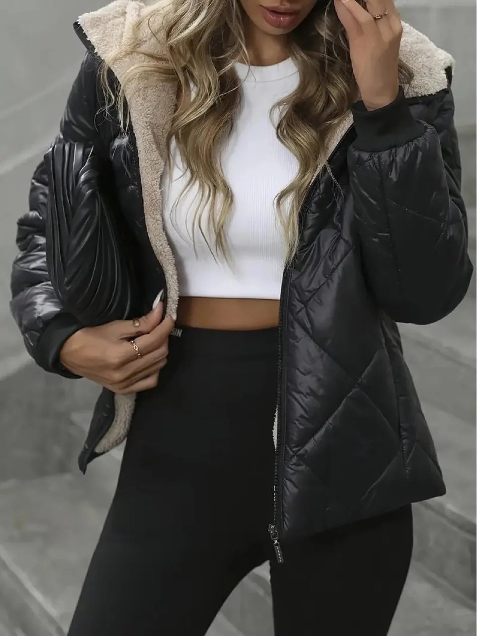 Hooded Short Coat Women Parkas Zipper Long Sleeve Cardigan Outerwear Solid Casual Warm Pocket Spliced Simple Jackets Winter 2025