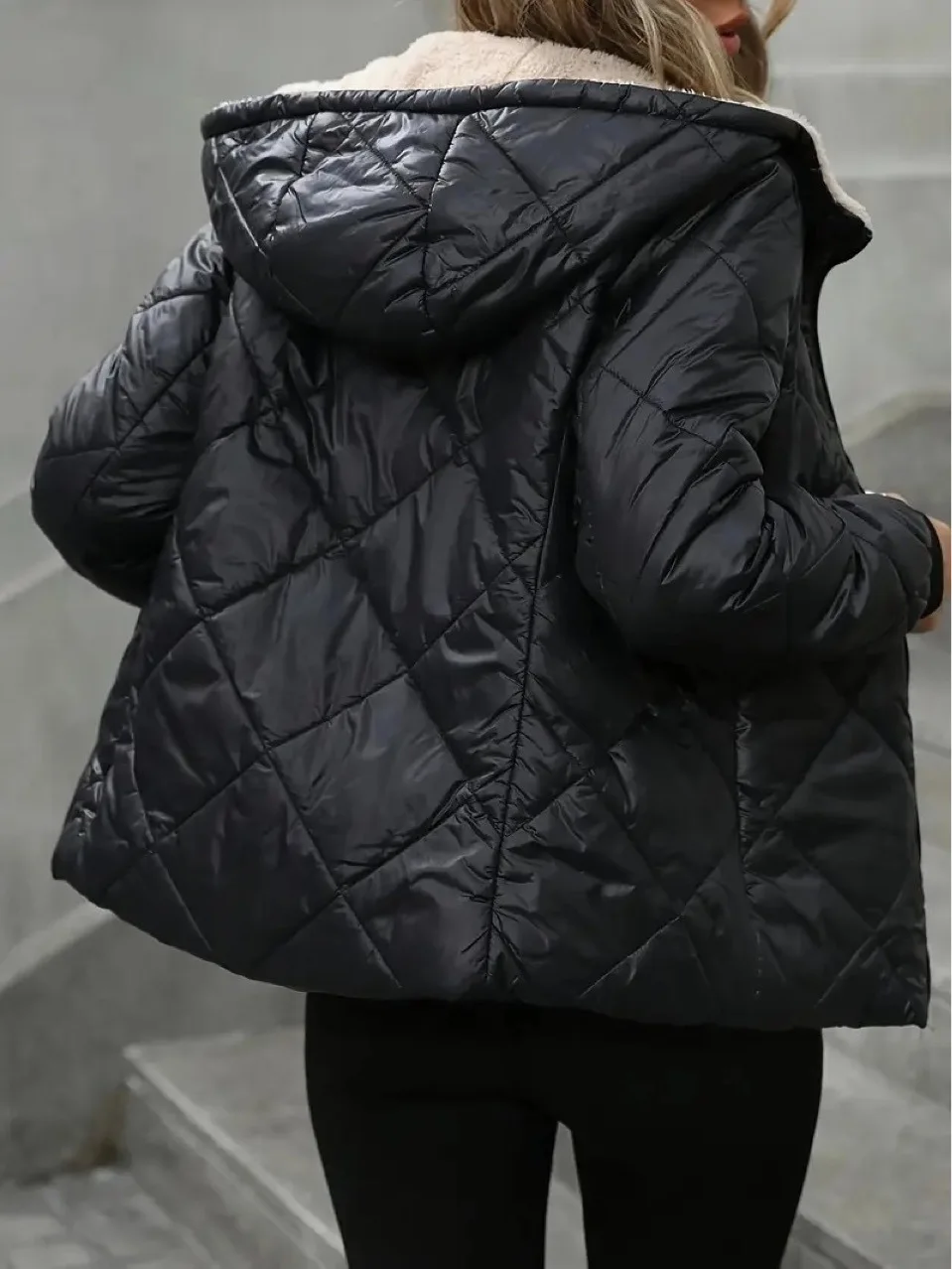 Hooded Short Coat Women Parkas Zipper Long Sleeve Cardigan Outerwear Solid Casual Warm Pocket Spliced Simple Jackets Winter 2025