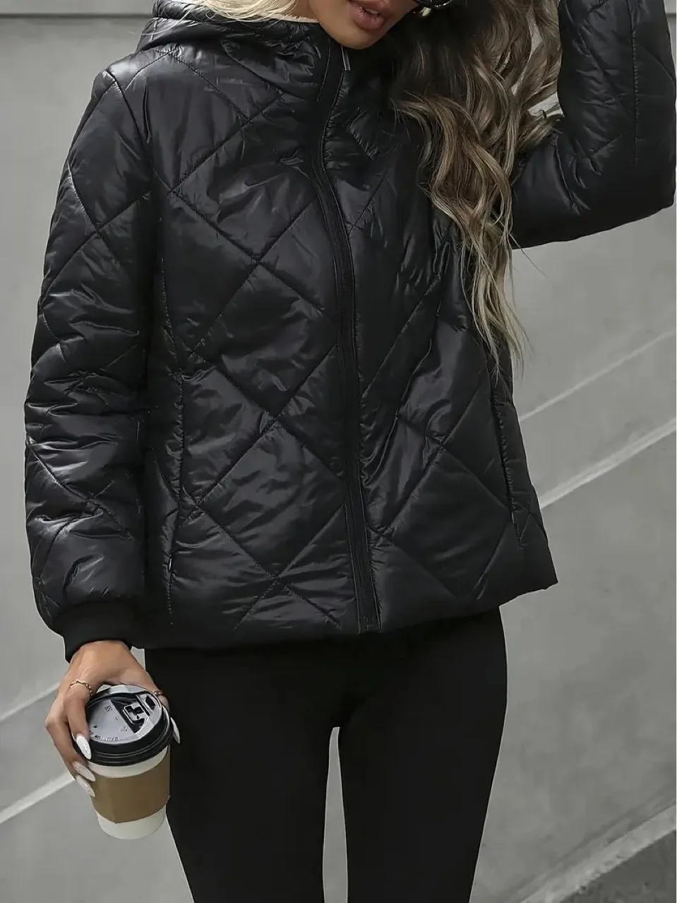Hooded Short Coat Women Parkas Zipper Long Sleeve Cardigan Outerwear Solid Casual Warm Pocket Spliced Simple Jackets Winter 2025
