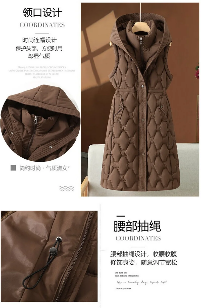 2026 Fashion Winter Long Parkas Women's Down Cotton-padded Jacket Detachable-sleeve Coats Thicken Warm Overcoat Hooded Outerwear
