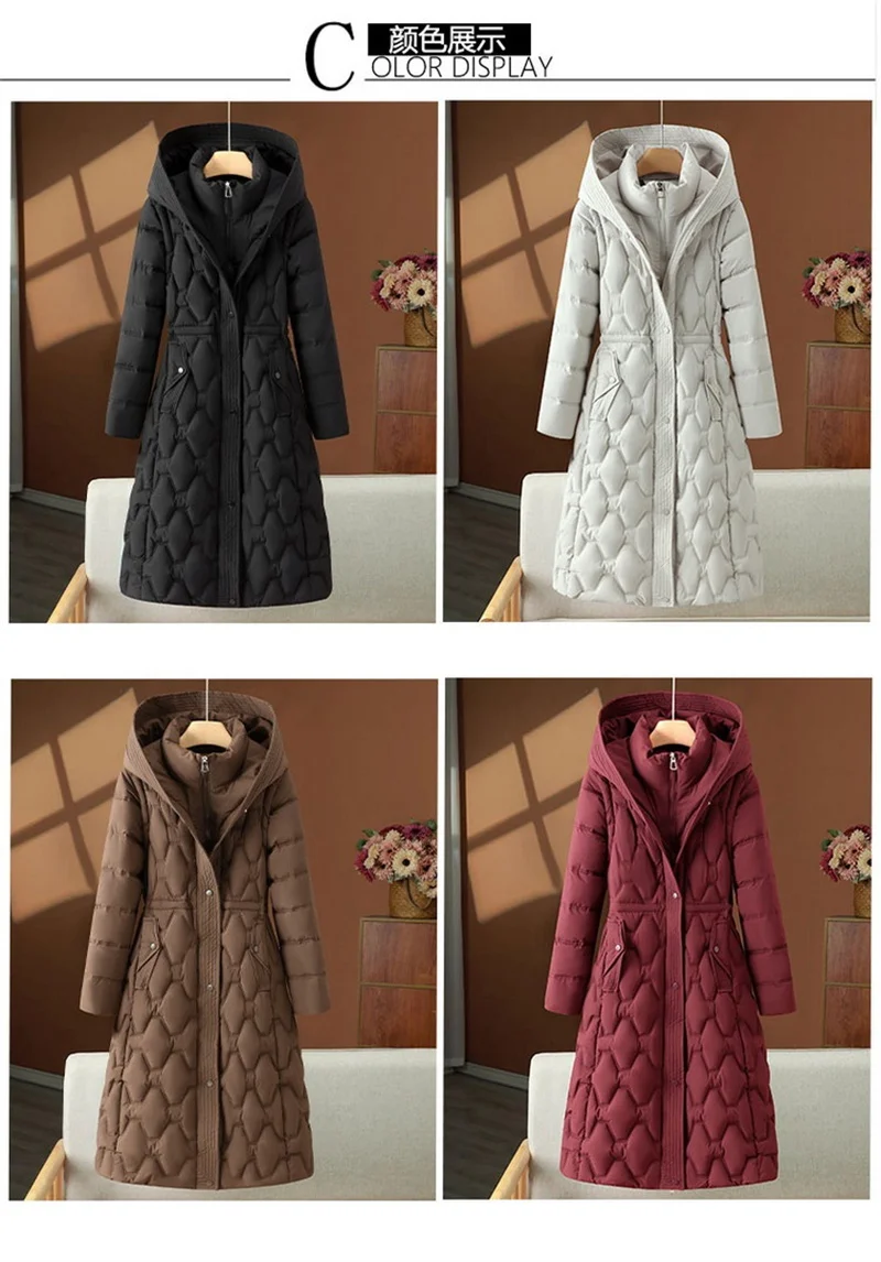 2026 Fashion Winter Long Parkas Women's Down Cotton-padded Jacket Detachable-sleeve Coats Thicken Warm Overcoat Hooded Outerwear
